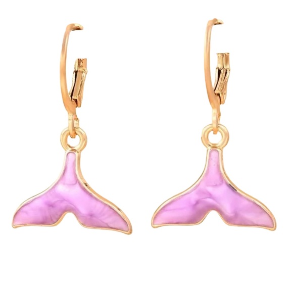 Light Purple and Gold Drop Mermaid Tail Earrings - Picture 1 of 4
